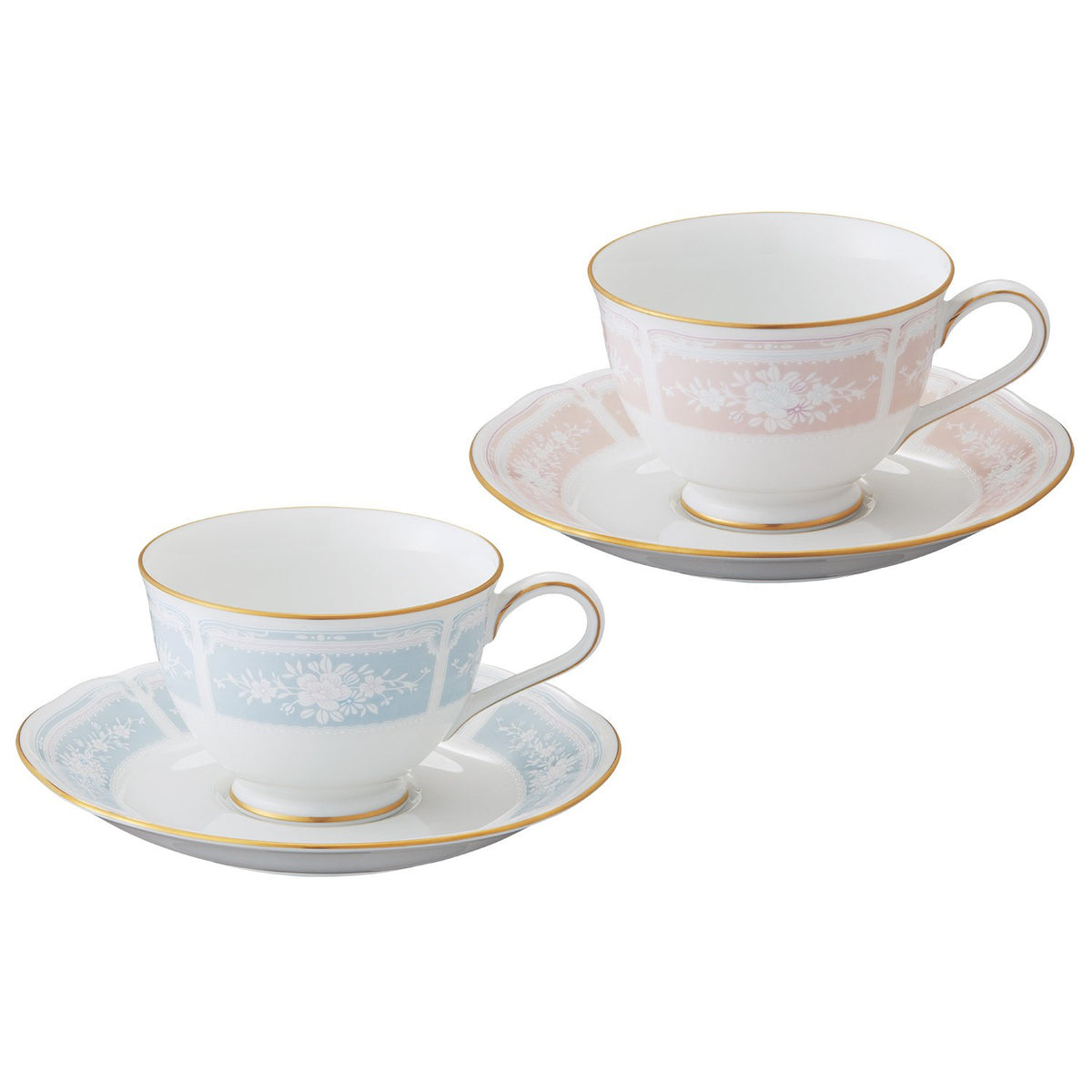Noritake Y6578A/1507-14 Cup & Saucer (Color Changing Pair Set) (COFFEE TEA COFFEE COFFEE & TEA COFFEE) 220cc Racewood Gold 2 Guests Blue Pink Fine Porcelain