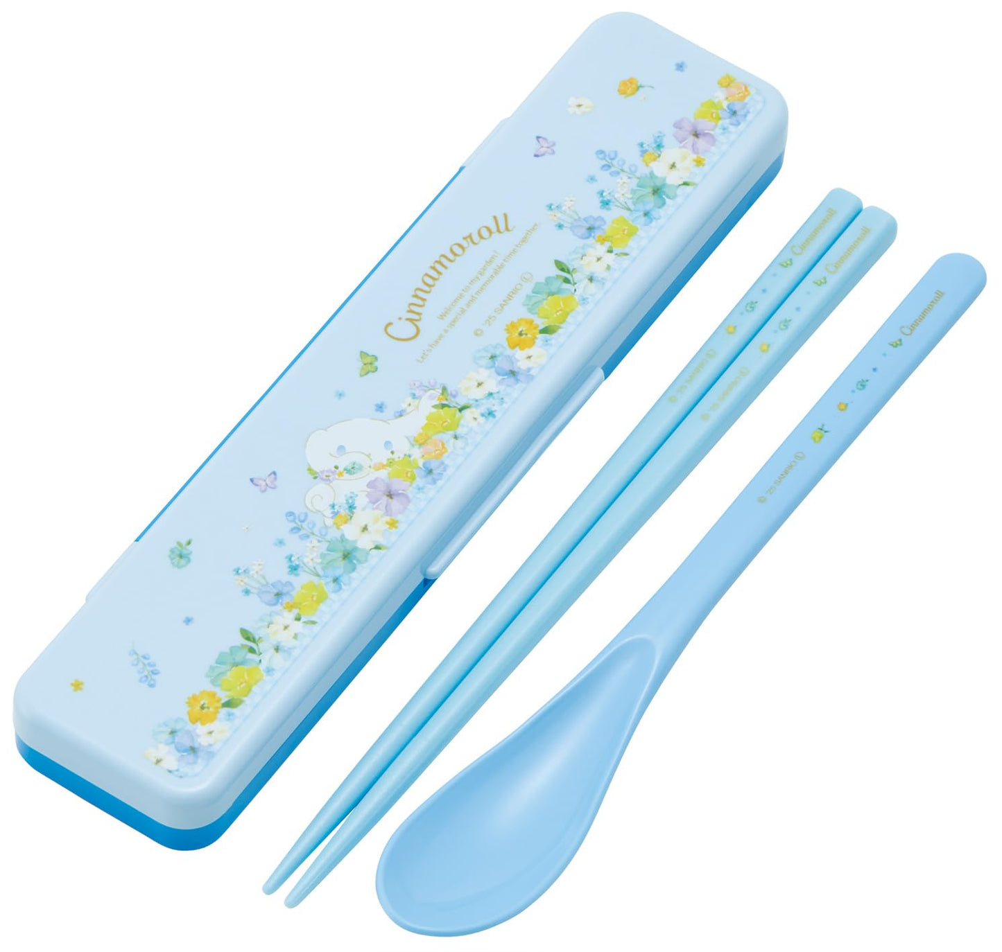 Skater CCS3SA-A Sanrio Cinnamorol, Pastel Vivid Watercolor Flower Girls, Chopsticks and Spoon Set, For Adults, 7.1 inches (18 cm)