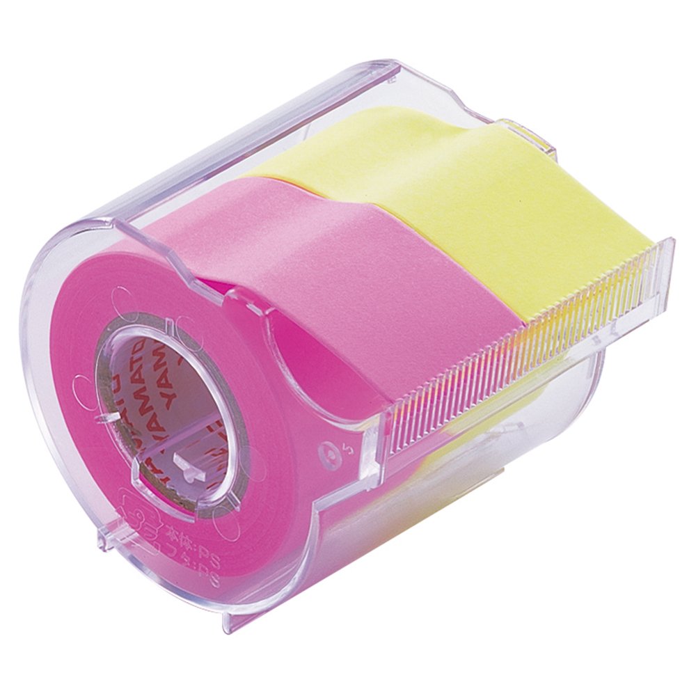 Yamato Memoc Roll Tape, Self-Stick Memo Paper Tape, with Tape Dispenser, 25mm x 10m, 2-Color Set, Rose & Lemon, 1 ea. (NORK-25CH-6A)