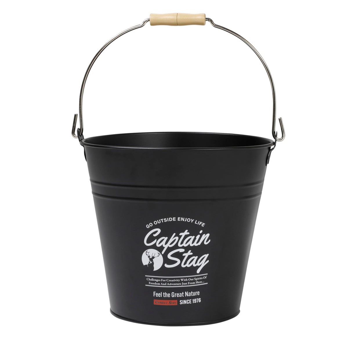 Captain Stag UM-1619 Outdoor Bucket CS Tin Bucket 3.2 gal (10 L) Wooden Handle Black