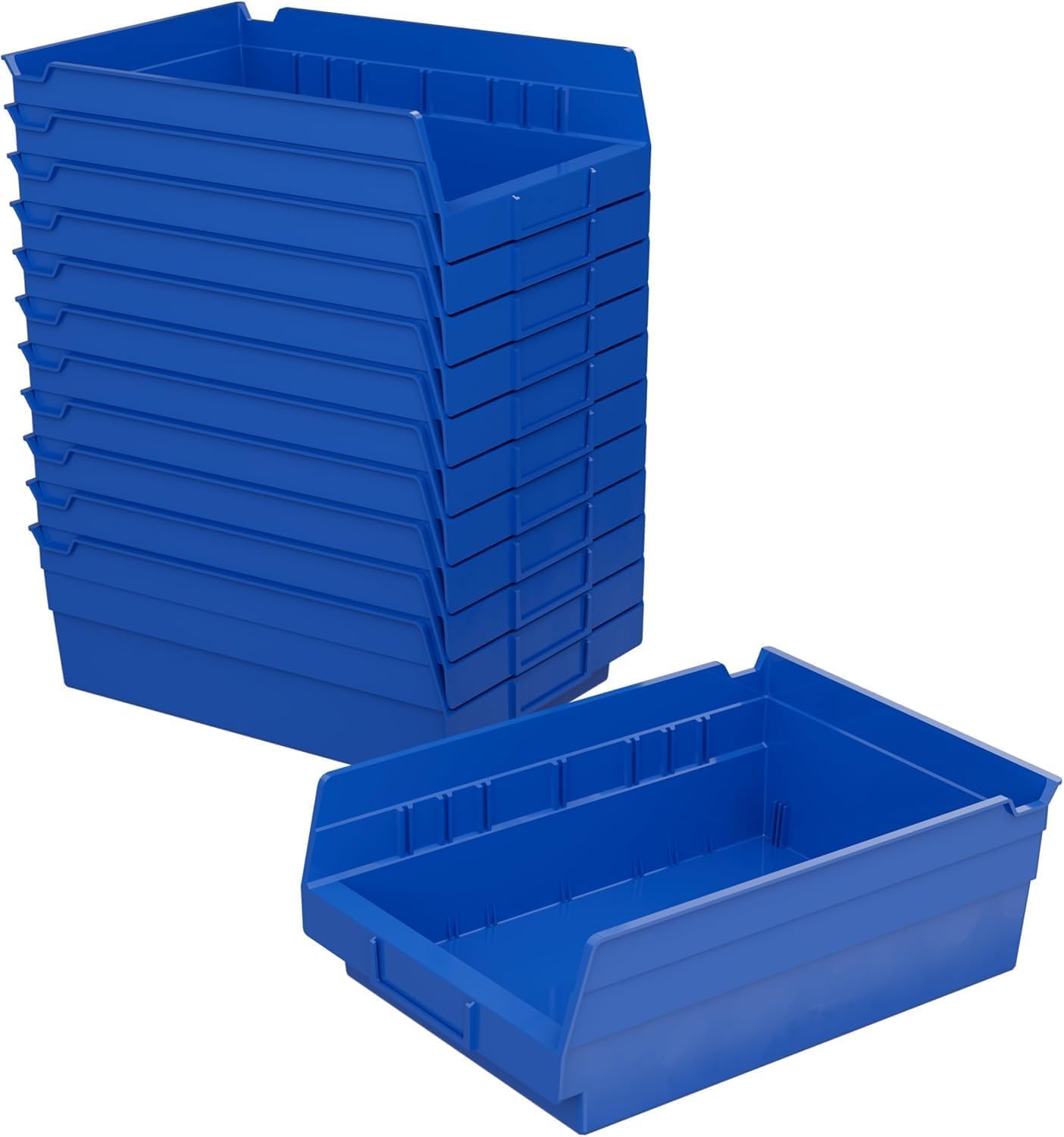 Akro-Mils 30150 Heavy Duty Plastic Shelf Bins, 12"x 8"x 4", Blue, 12-Pack