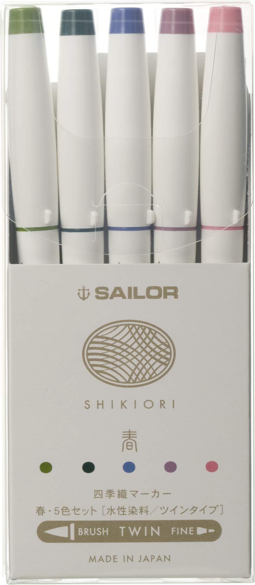 Sailor 25-5101-001 Fountain Pen, Water-Based Pen, Four Seasons Woven Marker, Spring, Set of 5 Colors