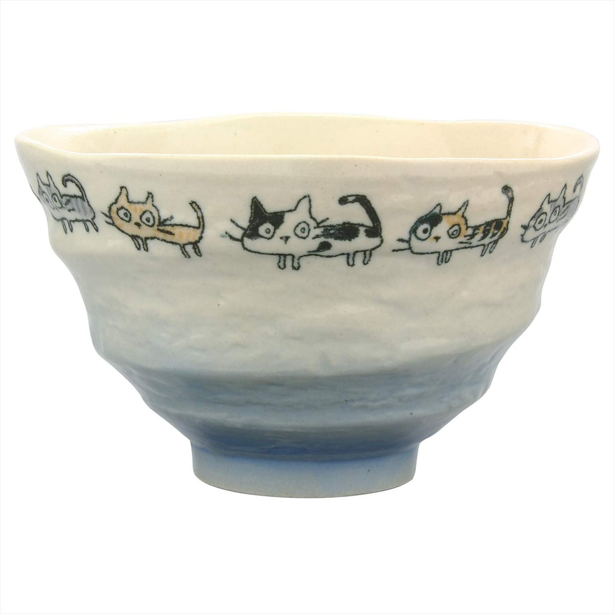 Mino Ware Lightweight Rice Bowl, Approx. 4.7 inches (12 cm), Dora Cat, Blue