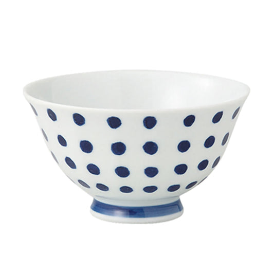 Hasamiyaki 42853 Indigo Japan Beveled Lightweight Rice Bowl, Bean Squeeze Pattern