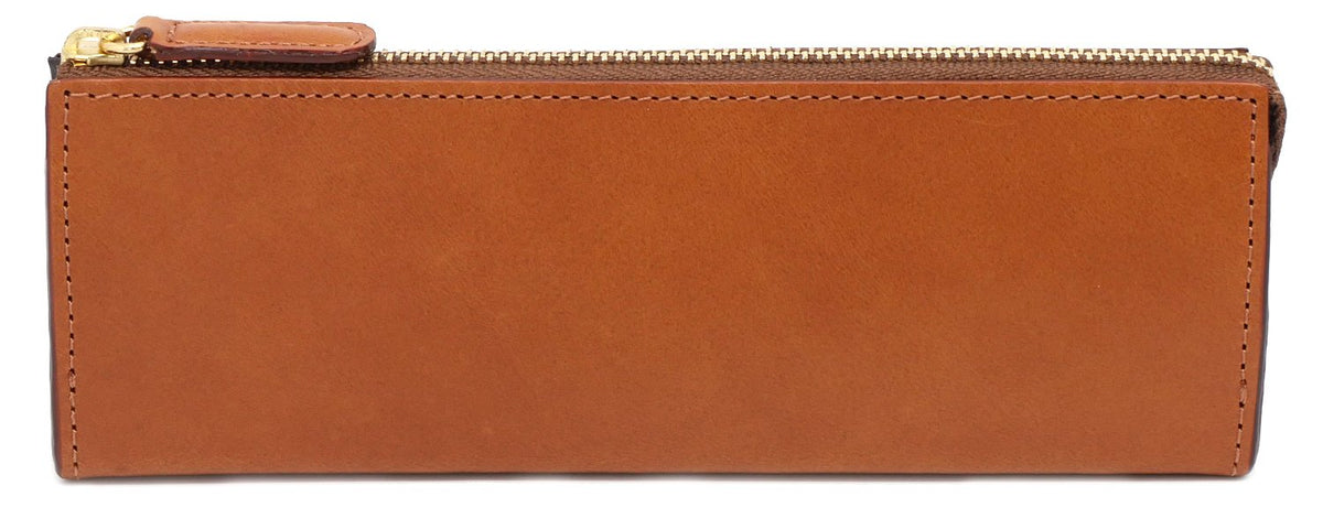 Slip-On IOL-3501 Zipper Pen Case, L, Rio Italian Leather, Camel