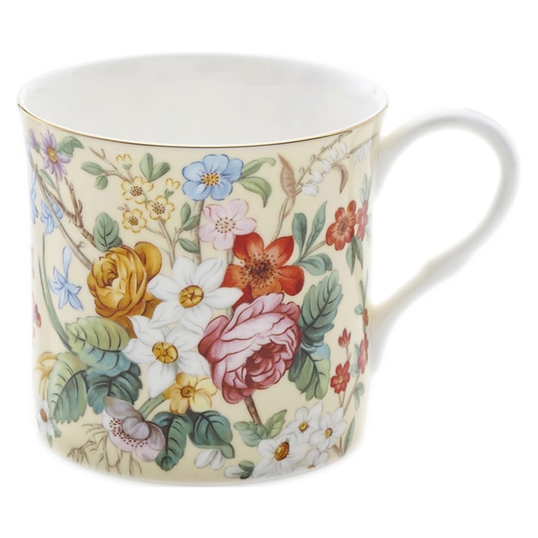 Royal Arden Flower Mug, White, Bone China, Microwave Safe, 10.1 fl oz (300 ml)