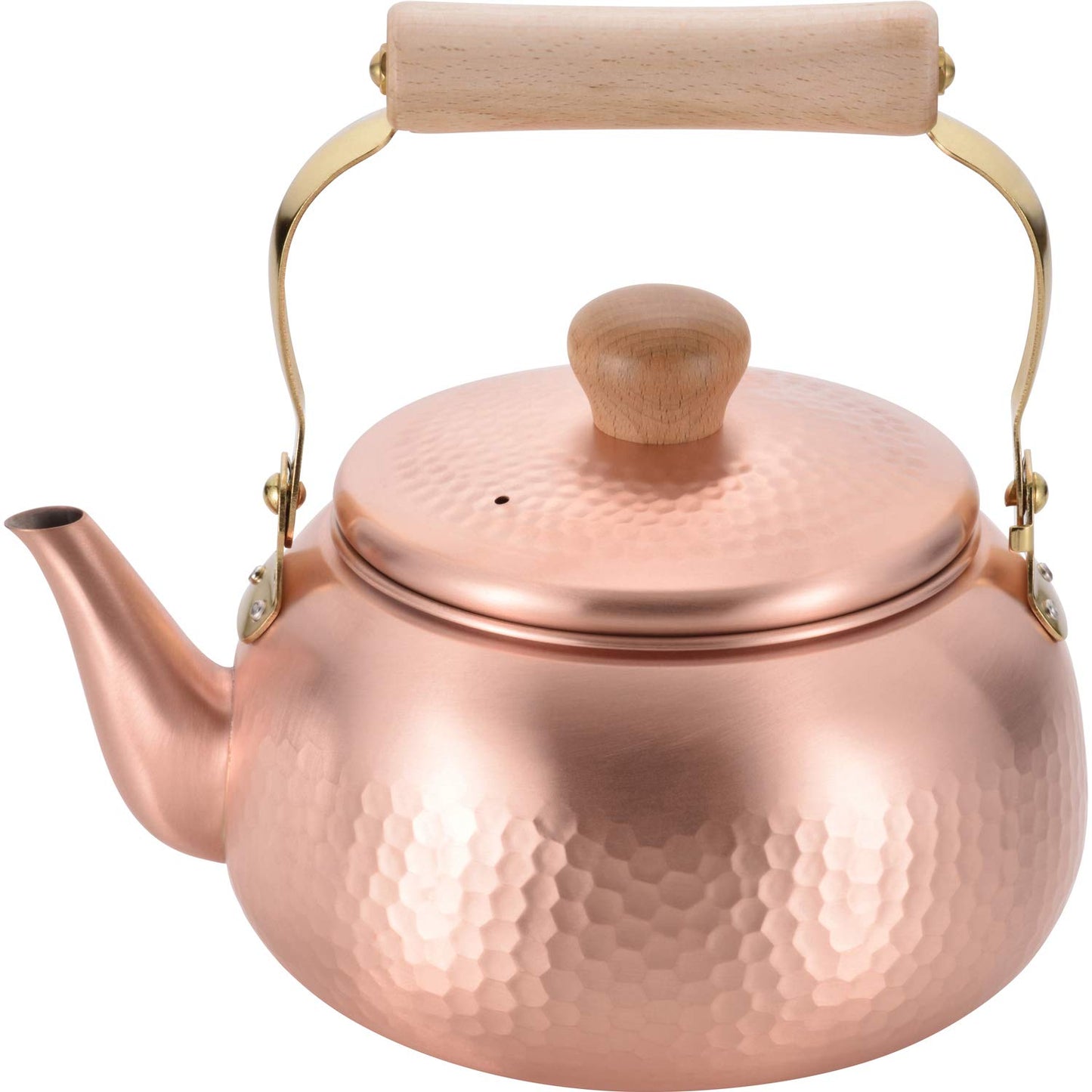Wahei Freiz Chitose CS-019 Pure Copper Kettle, Made in Japan, 0.6 gal (2.4 L), Round, Wood Pattern, For Gas Stoves