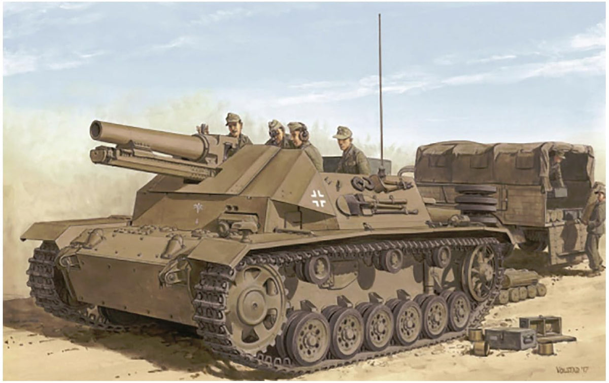 Platz Dragon DR6904SP 1/35 WW2 German African Army No. III 5.9 inches (15 cm) Equipped with S.IG.33 Self-Propelled Grenade Cannon Magic Track/Aluminum Barrel Deluxe Kit Plastic Model (Tank)