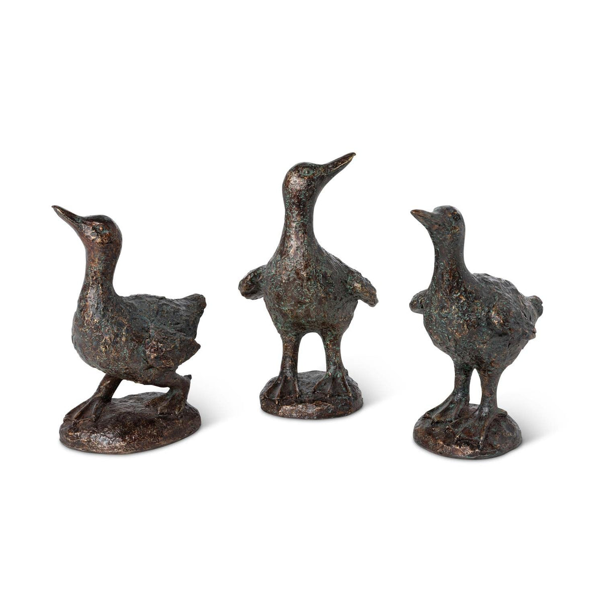 Park Hill Collection Les Trois Canards Figurine,8.5-inches Height,Antique Copper,Resin,Set of 3,Forged Distressed Appearance