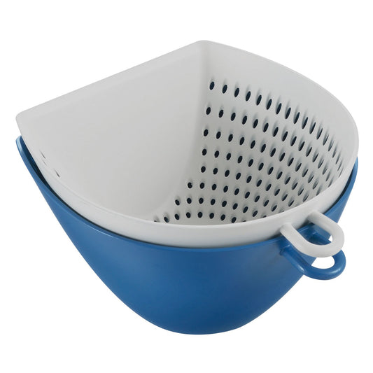 Akebono Sangyo MZ-3520 Colander Bowl Set, Blue, Made in Japan, Quickly Scoops and Moves Food Without Spilling, Even When Exposed to Running Water, Graduations, Includes Hanging Hook, Microwave Safe,