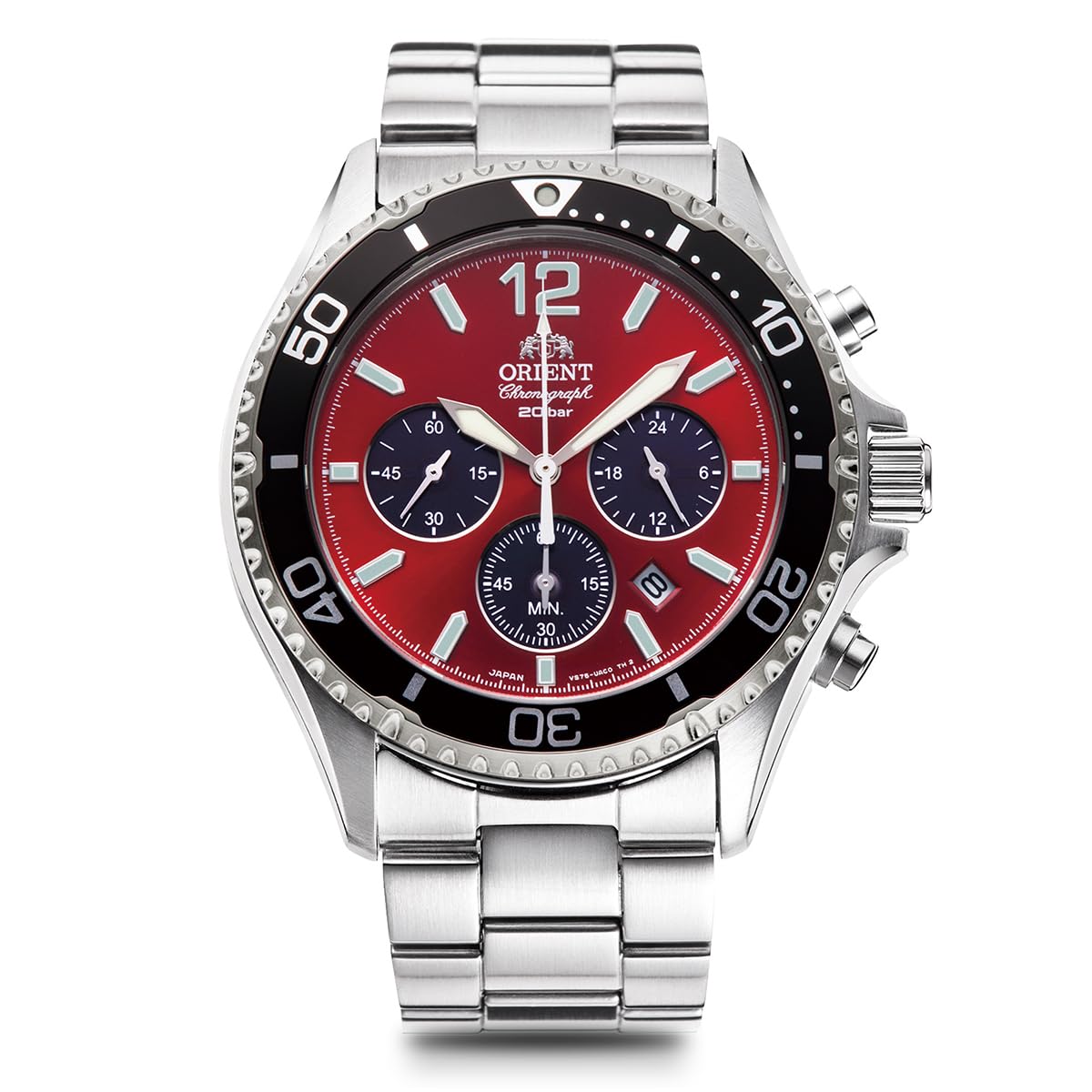 Orient Mako Solar Panda, Red and black, Bracelet Type