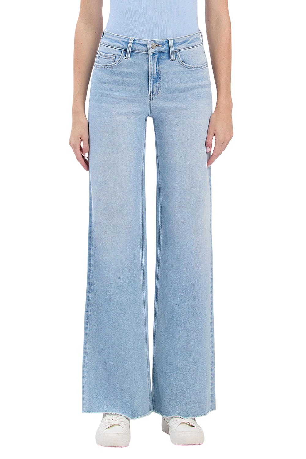 VERVET Women's Olivia High Rise Raw Hem Light Wash Wide Leg Jeans (Judy, 27)