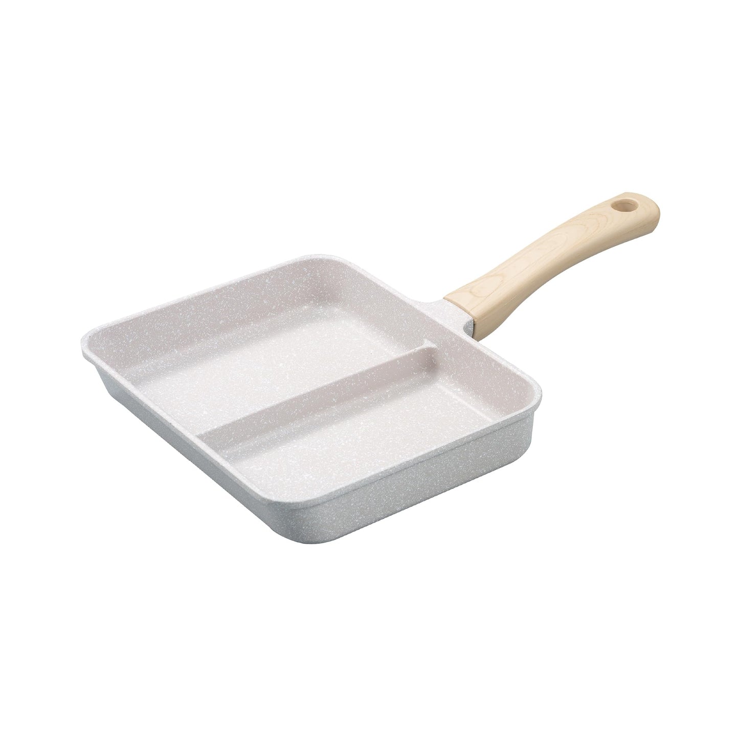 CB Japan MC copan Frying Pan, 2 Divided Cooking, Simultaneous Cooking, Gray Marble, Induction Compatible, Fluorine Resin Coating Film Processing, Wooden Handle