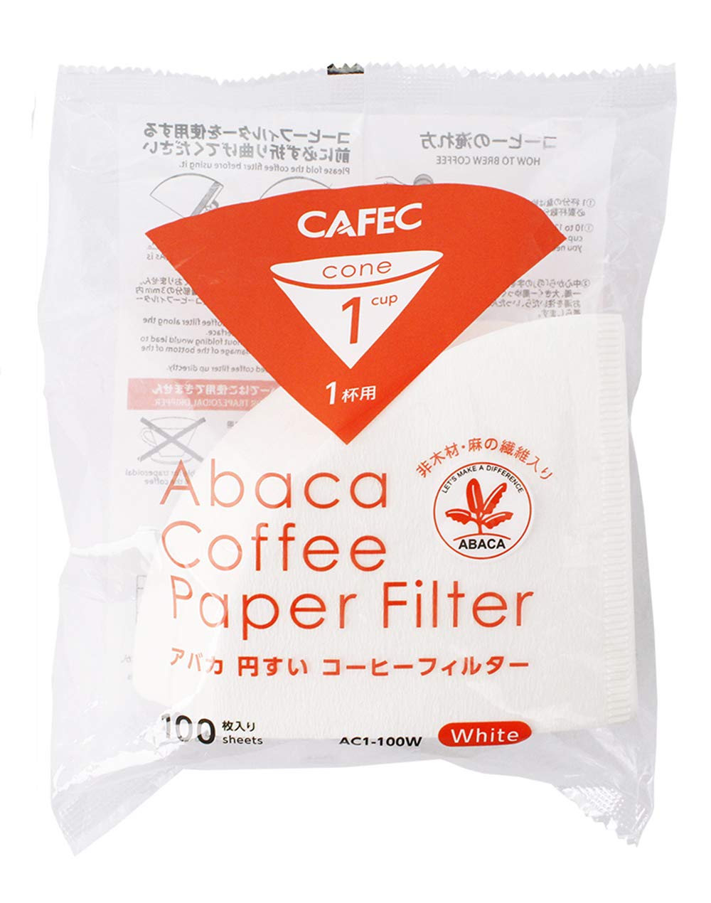 CAFEC 100-pack White cone-shaped V60 01 style universal 1 to 2 cup Disposable Coffee Filter for Pour Over Dripper brewing