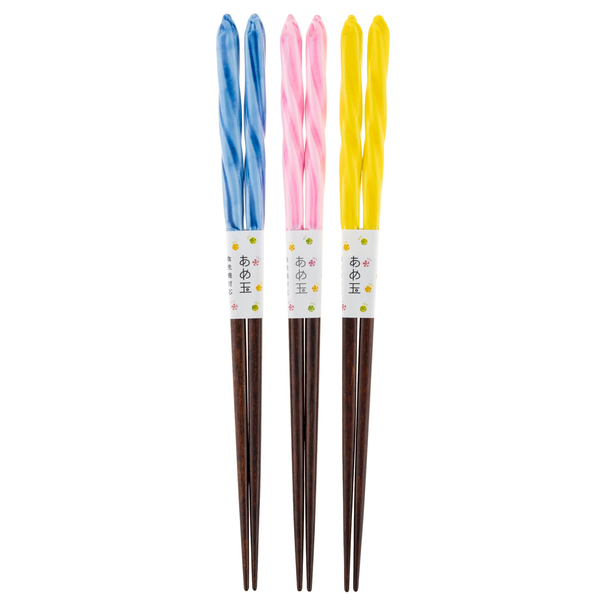 Aoba Chopsticks, Sweet Ball Screw Grip, Household Dishwasher Safe, Natural Wood, Polyester Urethane Paint, Blue/Pink/Yellow, Length 9.1 x Width 0.7 x Depth 0.3 inches (230 x 18 x 8 mm), Set of 3