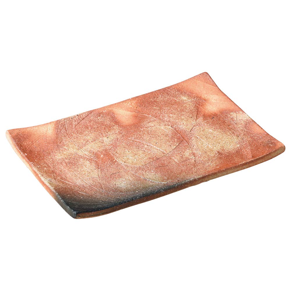 Shigaraki Ware MR-3-3092 Hechimon Long Square Serving Plate, 11.0 inches (28 cm), Scarlet