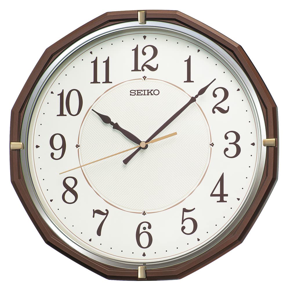Seiko Clock KX274B Wall Clock, Radio, Analog, Brown Metallic, 12.0 x 12.0 x 1.9 inches (305 x 305 x 47 mm)