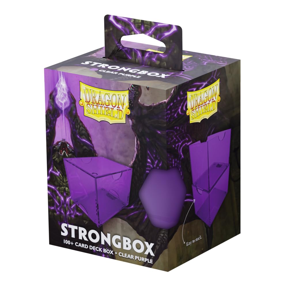 Dragon Shield Strongbox Deck Box Clear Purple, Holds 100+ Double Sleeved Cards, Acrylic TCG Storage Case, Vacuum Seal Closure, Stackable, Display Lid, 83.5 x 106 x 75.5 mm