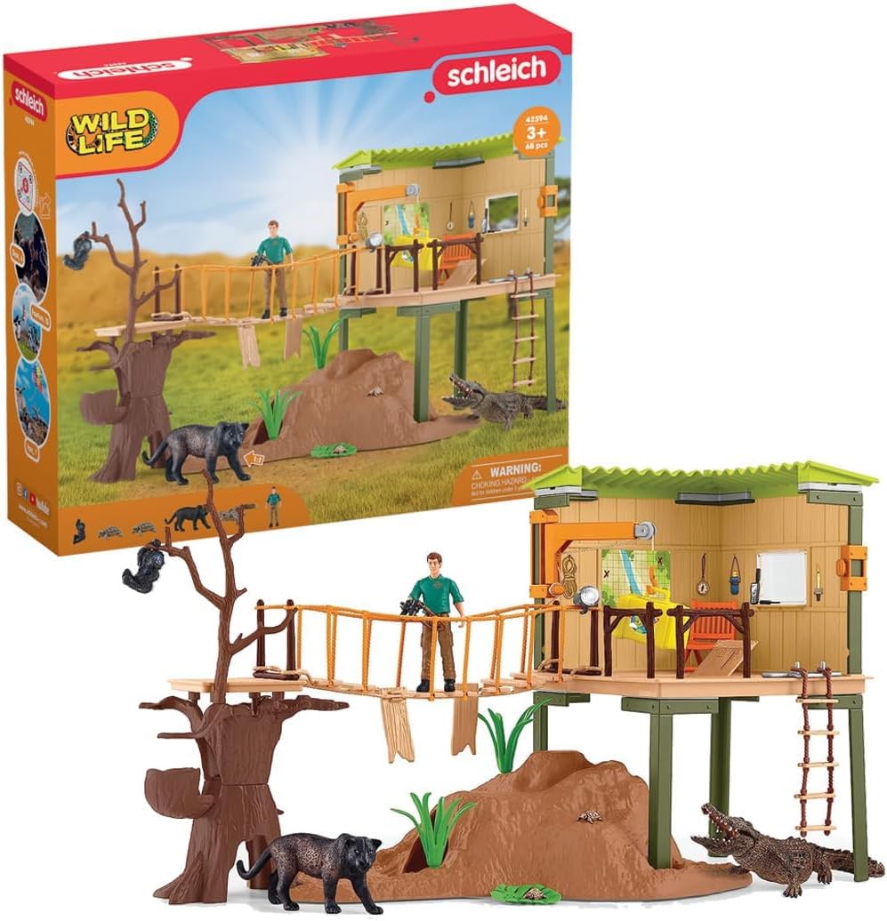 Schleich Wild Life - 68 PC Ranger Adventure Station Playset - Modular Playset for Fun Wildlife Scenes with Fun Accessories Animal Rescue Adventures - Kids Ages 3+ | 42594