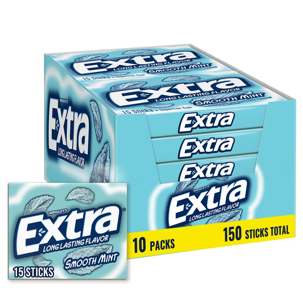 EXTRA Gum Smooth Mint Gum Sugar Free Chewing Gum Individually Wrapped Mint Gum Bulk Pack, 15 Stick (Pack of 10)