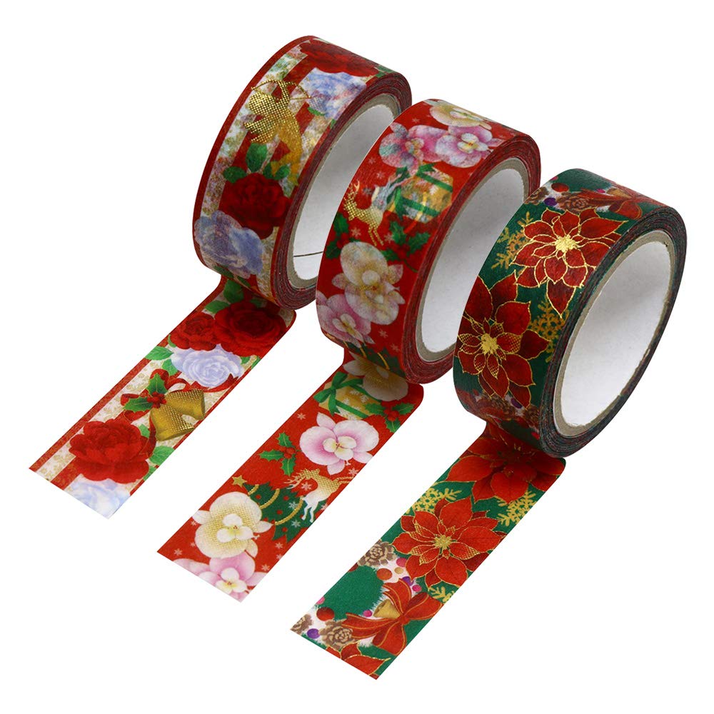 Kamiso Japanese Washi Masking Tape, Beauty MONDE Christmas, 0.6 inch (15 mm) Wide, 23.4 ft (7 m), Set of