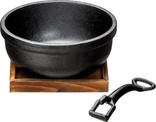Ishigaki 3977 Iron Cast Iron, Black, 7.1 inches (18 cm), Width 7.1 x Depth 7.1 x Height 3.5 inches (18 x 18 x 9 cm), Bibimbap Pot, Decking Board, Handle Included,