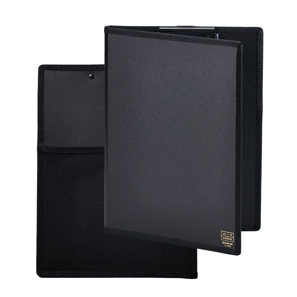 King Jim 5995 Clipboard with All-in Cover, A4 Short Side, Bi-Fold, Black