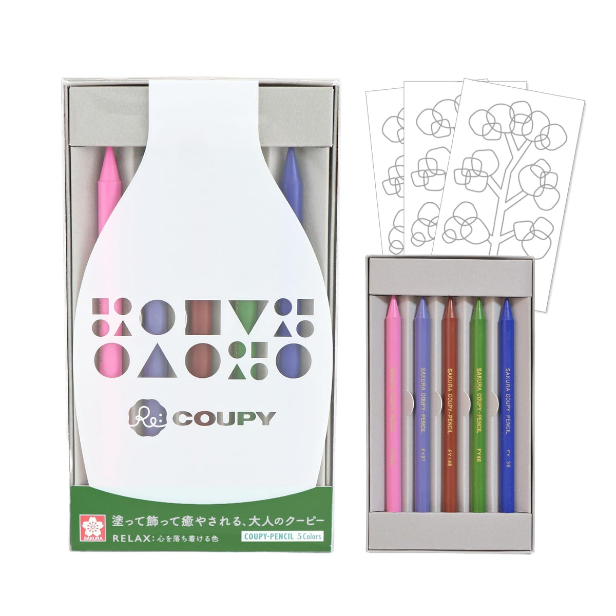 Sakura Crepas Colored Pencils, Re-Coopy RELAX with Coloring Card FY5RE-C