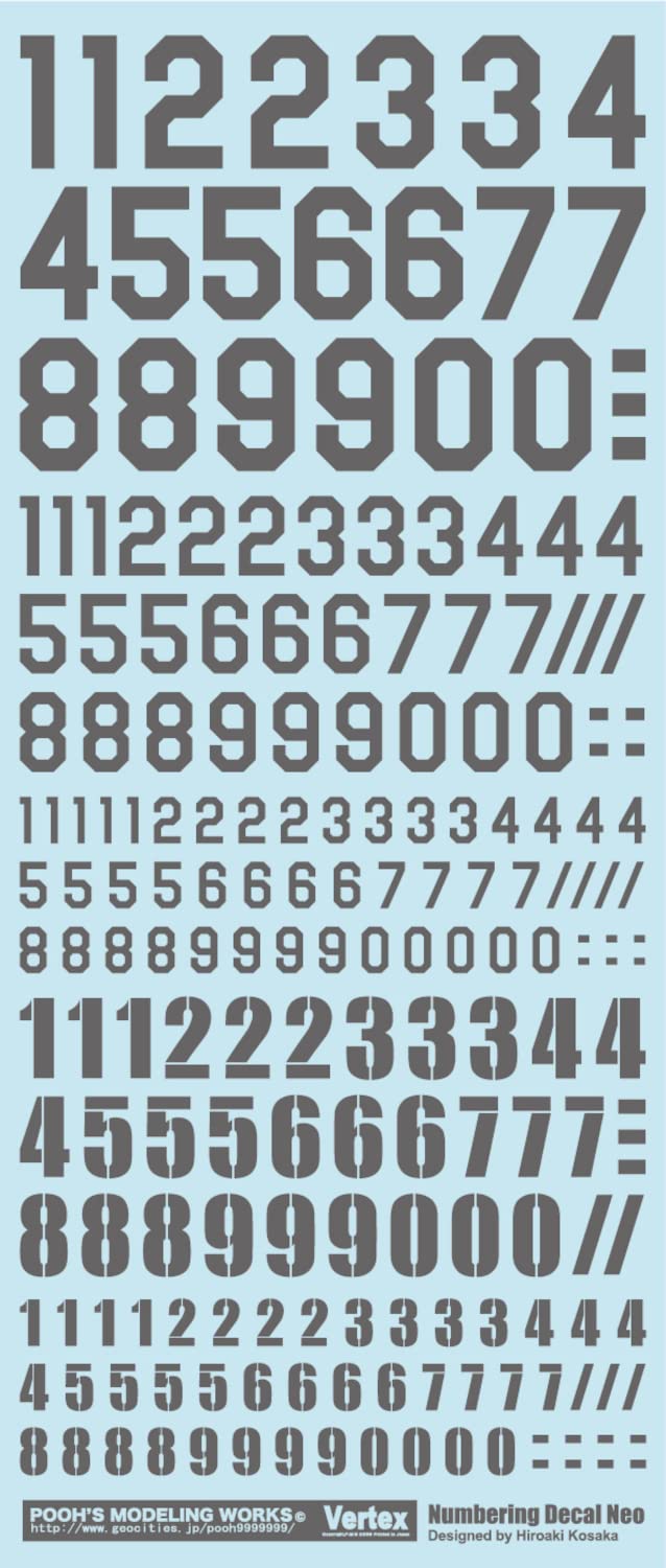 Puz Modeling Works Vertex Numbering Decal Neo Gray Plastic Model Decal VNC-02G