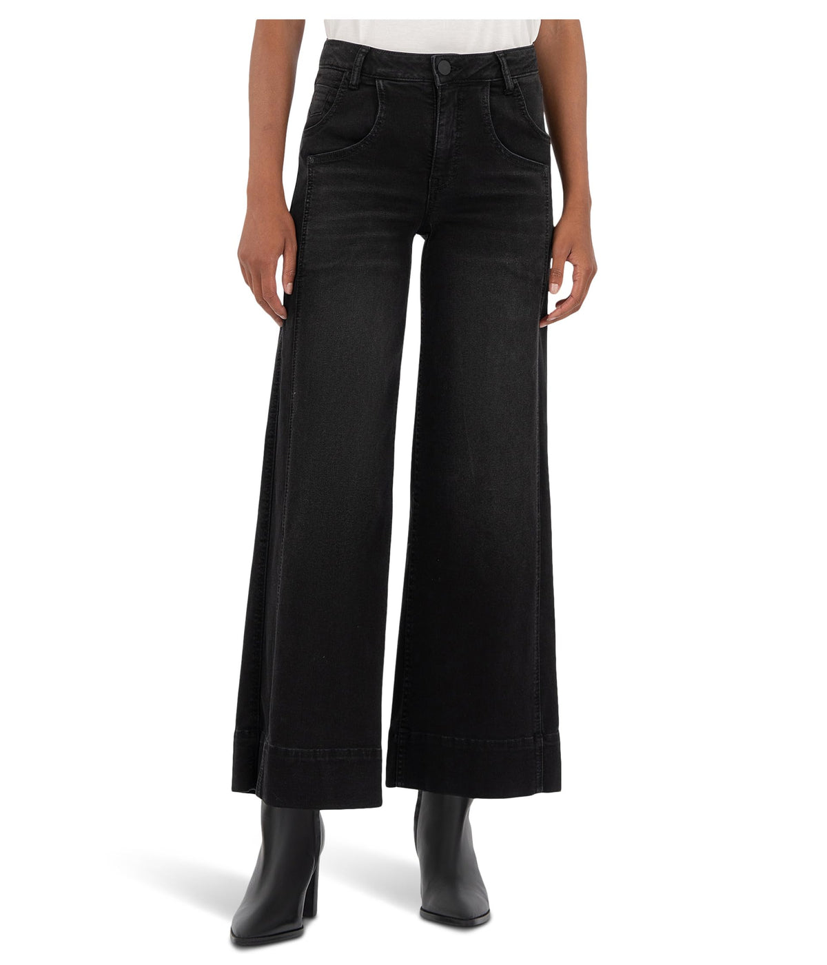 KUT from the Kloth Women's Meg High-Rise Fab Ab Wide Leg Double Front Pockets Wide Hem in Glittering 12 Inseam: 27
