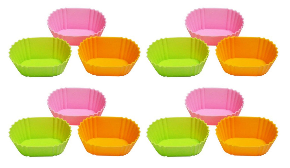 JapanBargain 3464, Silicon Food Cups Food Divider for Lunch Bento Box, Oval Shape Baking Cups Mold, 12 pcs, Oval