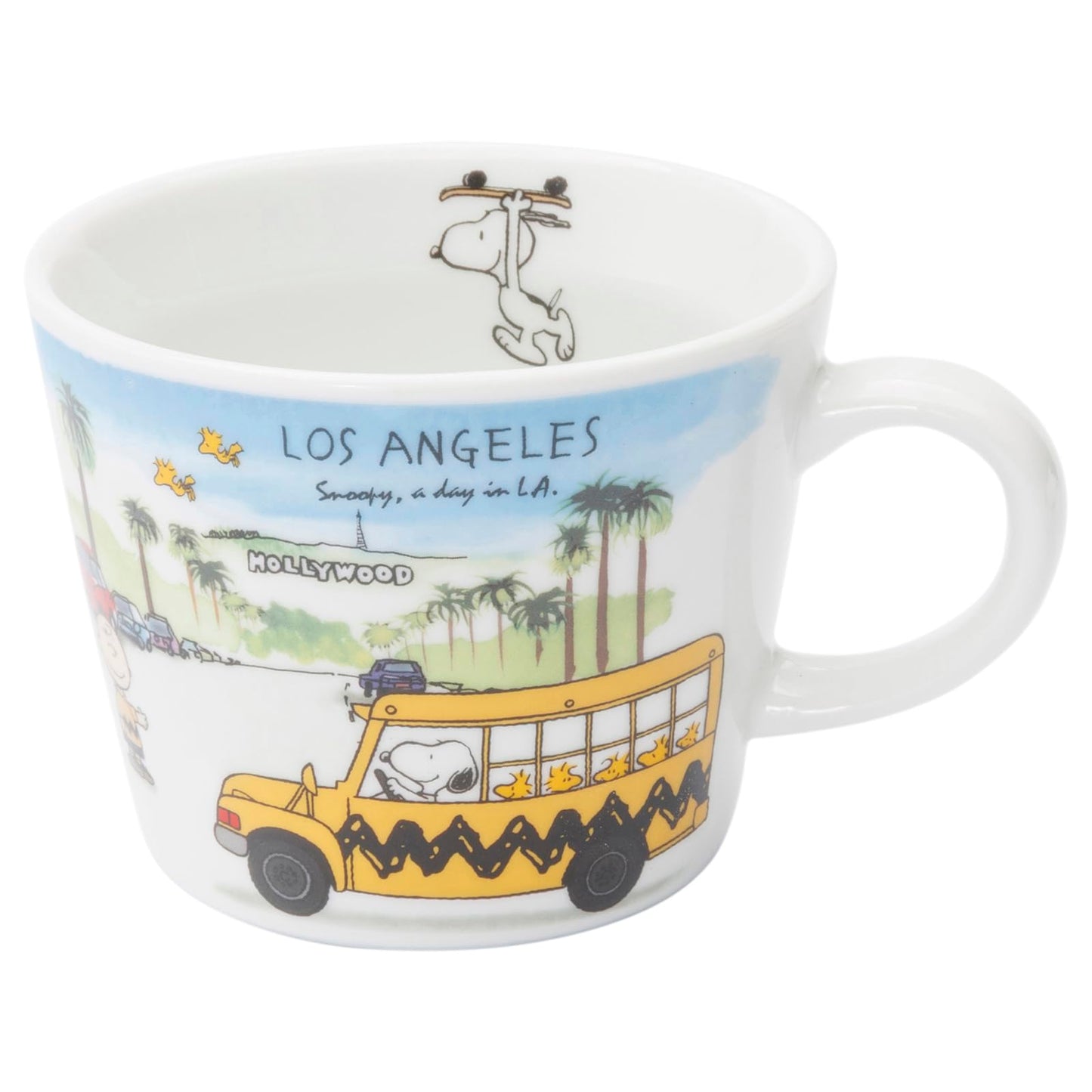 Peanuts 889448 Snoopy World Travel LA Mug, Cup, Diameter Approx. 3.9 x Height 3.1 inches (10 x 8 cm), Capacity: Approx. 11.5 fl oz (340 ml), Microwave and Dishwasher Safe, Made in Japan