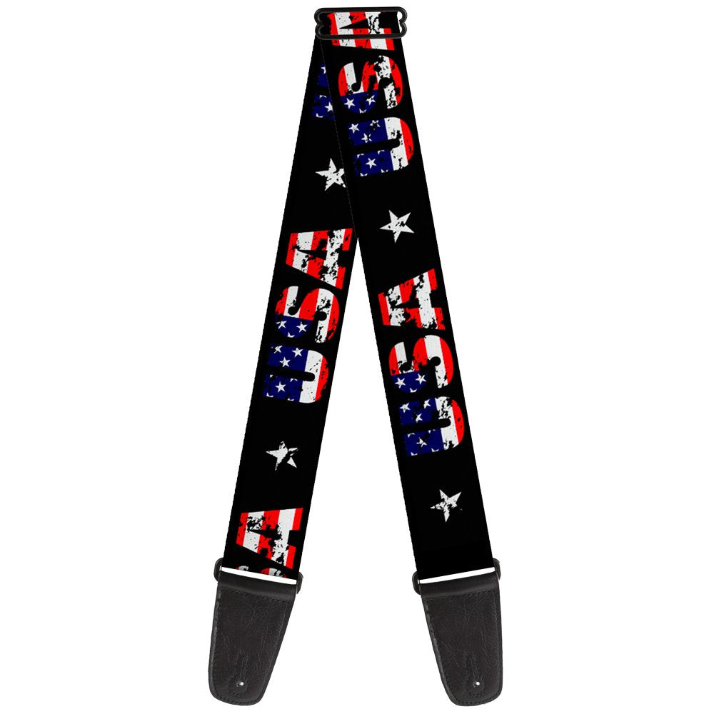Buckle-Down Guitar Strap USA Star Black US Flags 2 Inches Wide