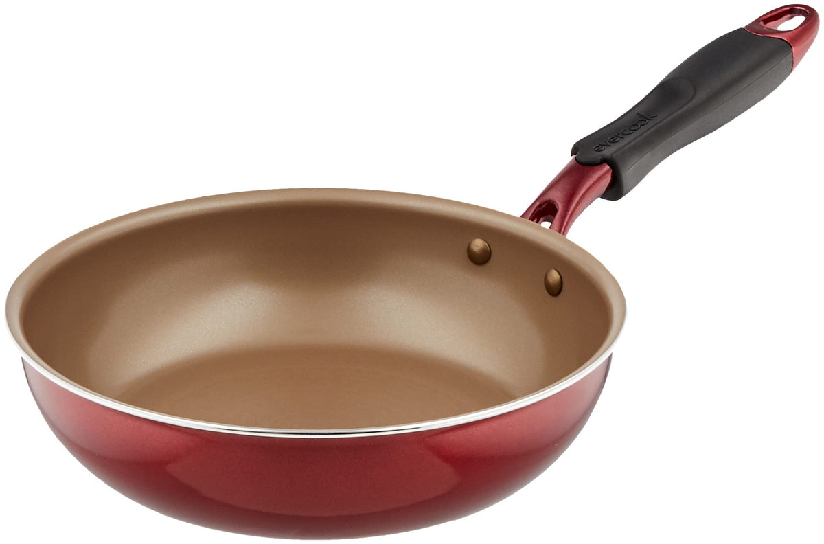 Evercook Frying Pan, 8.7 inches (22 cm), Compatible with All Heat Sources (IH Compatible), Evercookα, PFOA Free, Wine Red, Doshisha