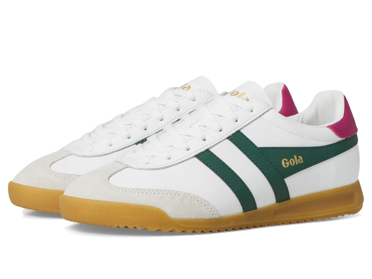 Gola Women's Torpedo Leather White/Evergreen/Fuchsia 9 Medium