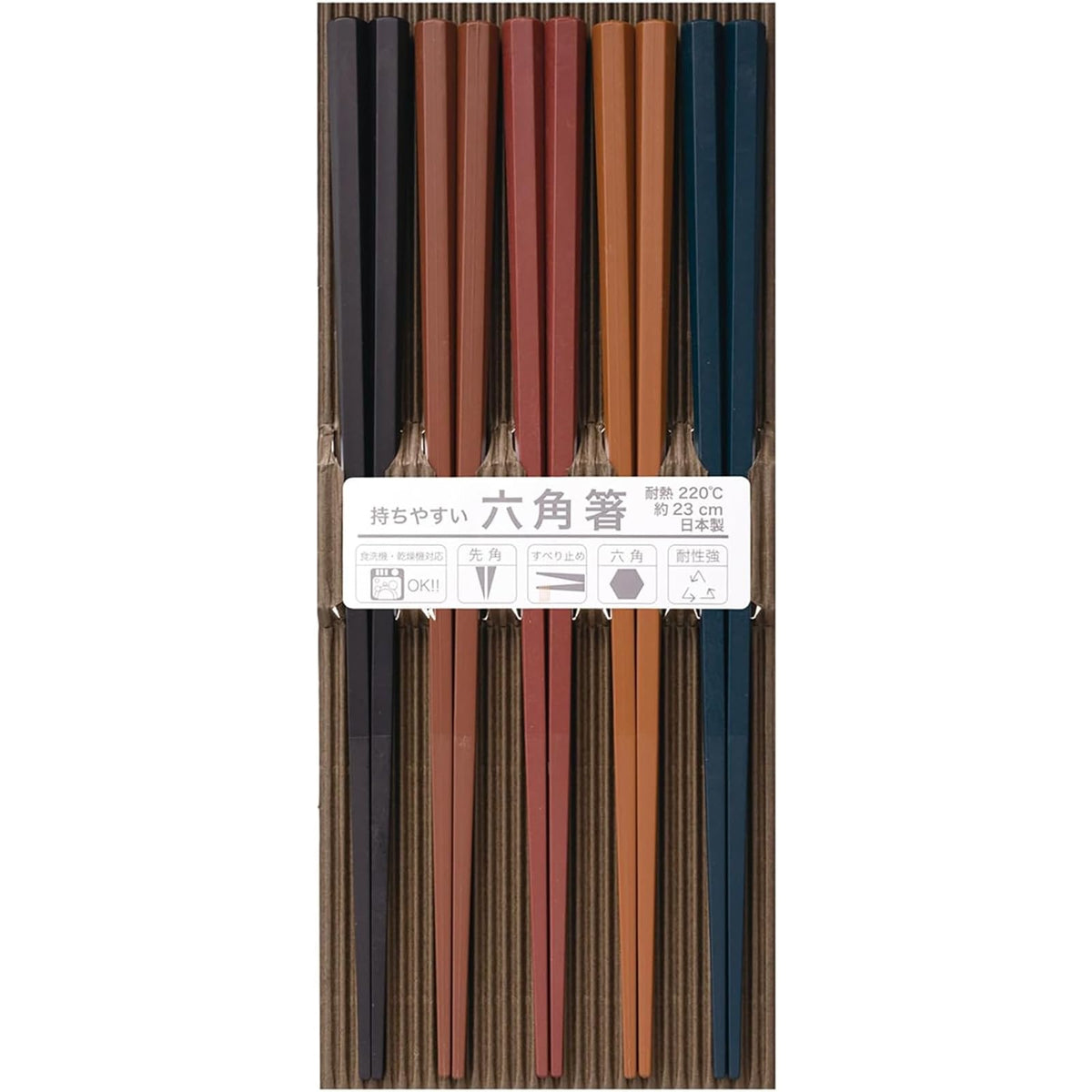 Sunlife Chopsticks Colorful Hexagonal PBT Chopsticks Made in Japan Dishwasher Safe 9.1 inches (23 cm) Set of 5 Pairs