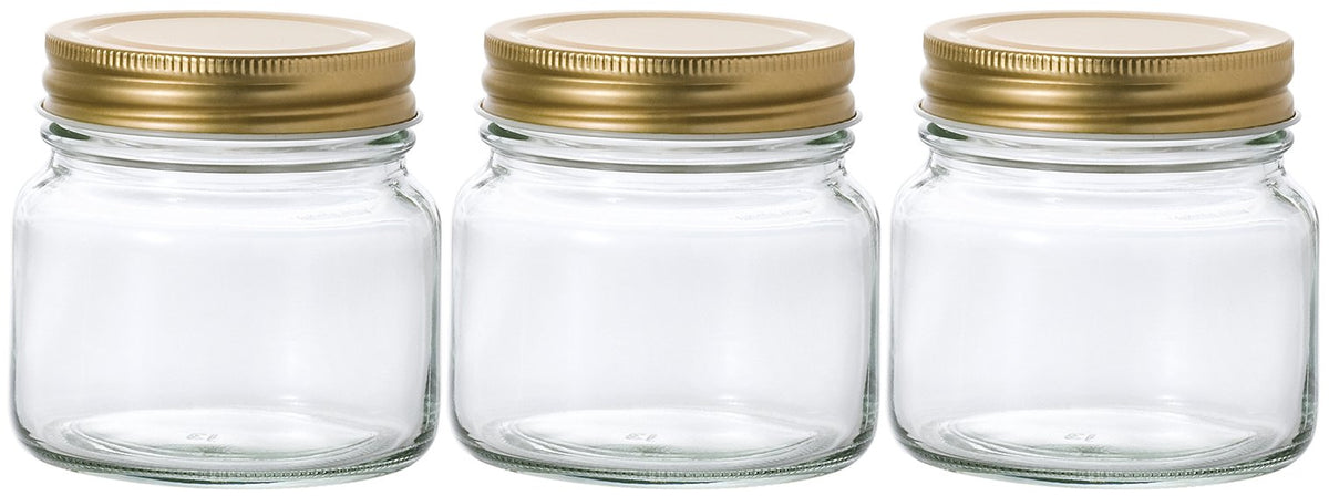 ADERIA M6516 Gold Cap Storage Bottle, 9.8 fl oz (275 ml), Set of 3, Storage Bottle, Cap Yooki, Made in Japan, Glass Canister, Airtight Container, Condiment Container, Bottle, Airtight, Coffee Beans