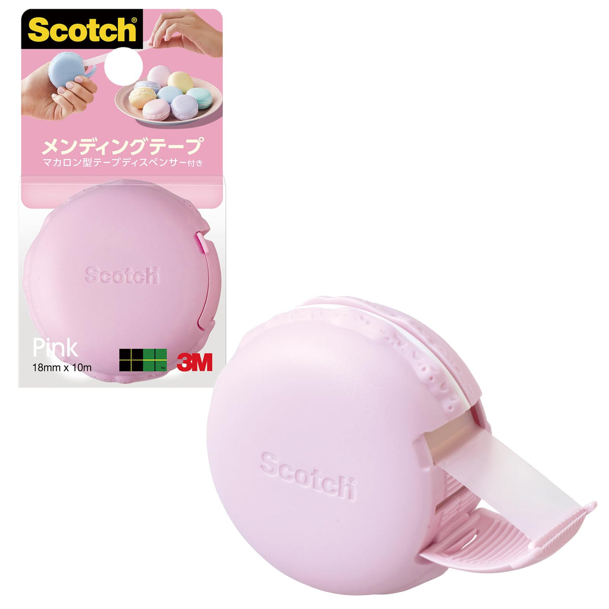 3M MCR-PK Scotch Mending Tape, Macaron Type Tape Dispenser, Pink, 0.7 inches (18 mm) x 98.4 ft (30 m)