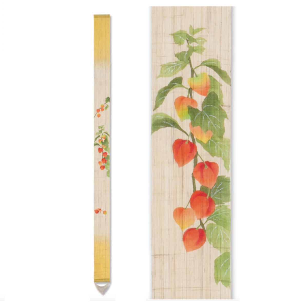 Japanese Wall Tapestry Hanging Scroll ( Winter Cherry ) Mini Long and Narrow / Made in Japan Linen 100% Japanese Asian Oriental Room Home Bedroom