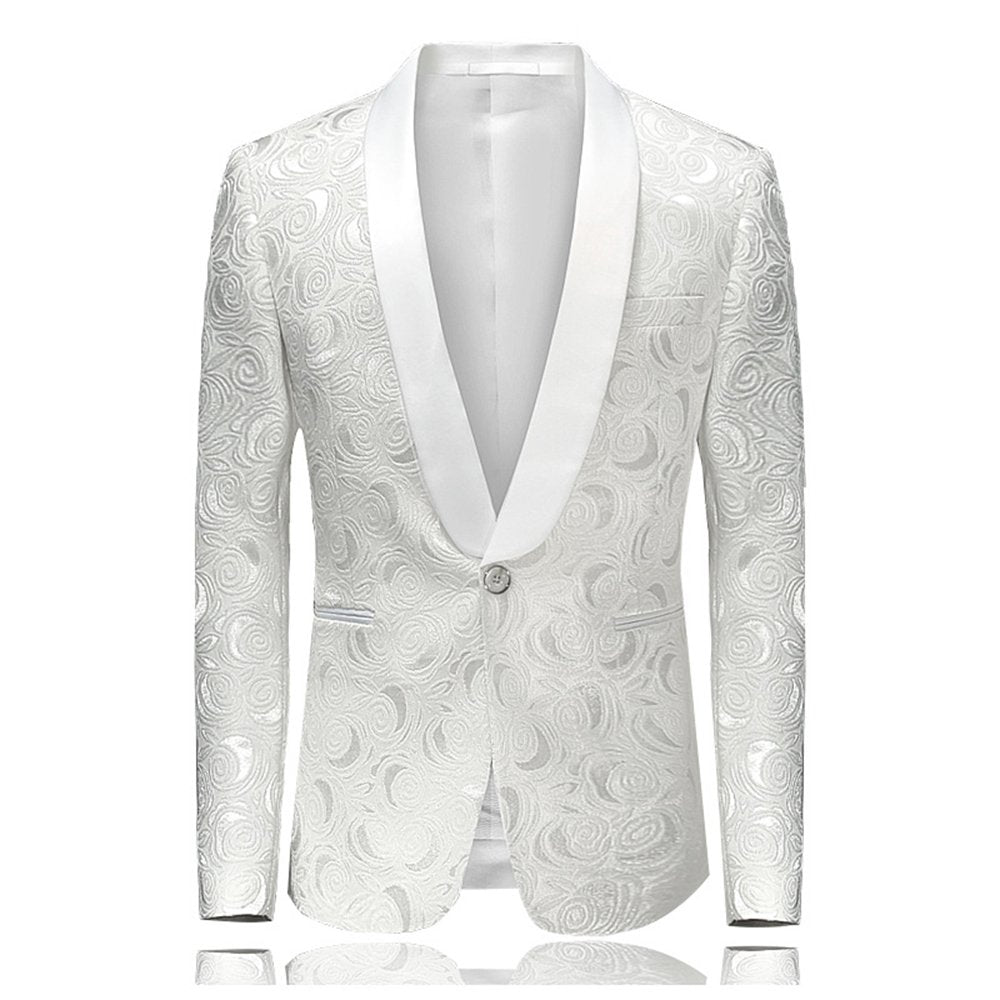 Musnow Men's Printing Blazer Suits Jacket Slim Fit Printed Coat Tux White 4XL