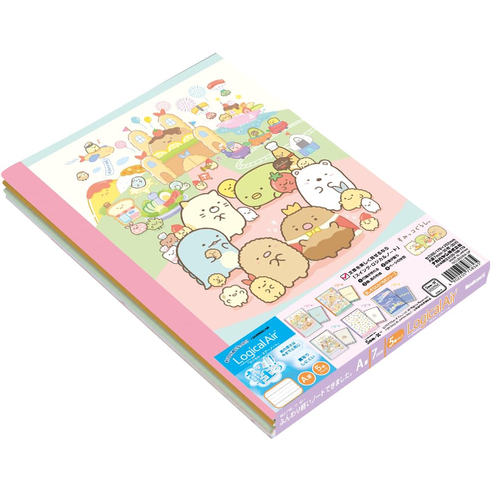 Nakabayashi NCLB506A-5P Swing Logical Air Notebook, Semi B5/A, Ruled, 30 Sheets, Sumikko Gurashi, Horses & Barbecues, Pack of 5