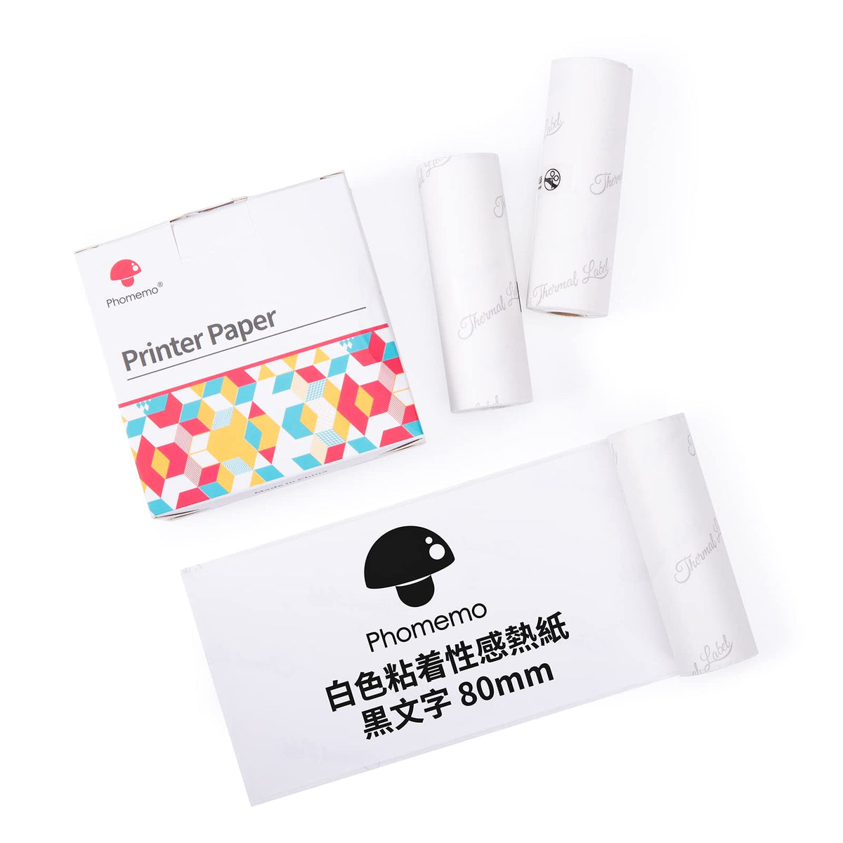 Phomemo Adhesive Thermal Paper 80mm Wide Black Letters 3 Rolls Each Roll Length is 3.5m Storage 2 Years, Compatible with Phomemo M03/M04AS Portable Thermal Printers, Use for Notebooks, Lists, Photos,