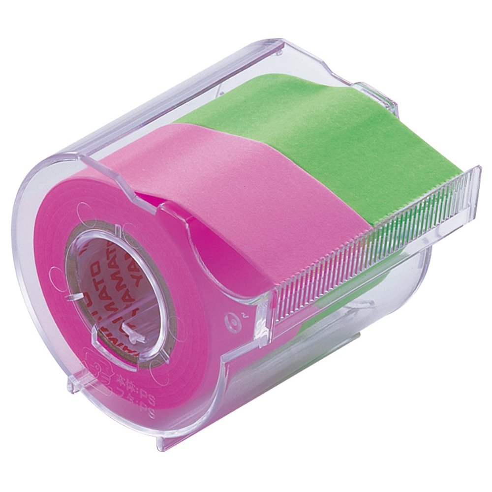 Yamato Memoc Roll Tape, Self-Stick Memo Paper Tape, with Tape Dispenser, 25mm x 10m, 2-Color Set, Rose & Lime, 1 ea. (NORK-25CH-6B)