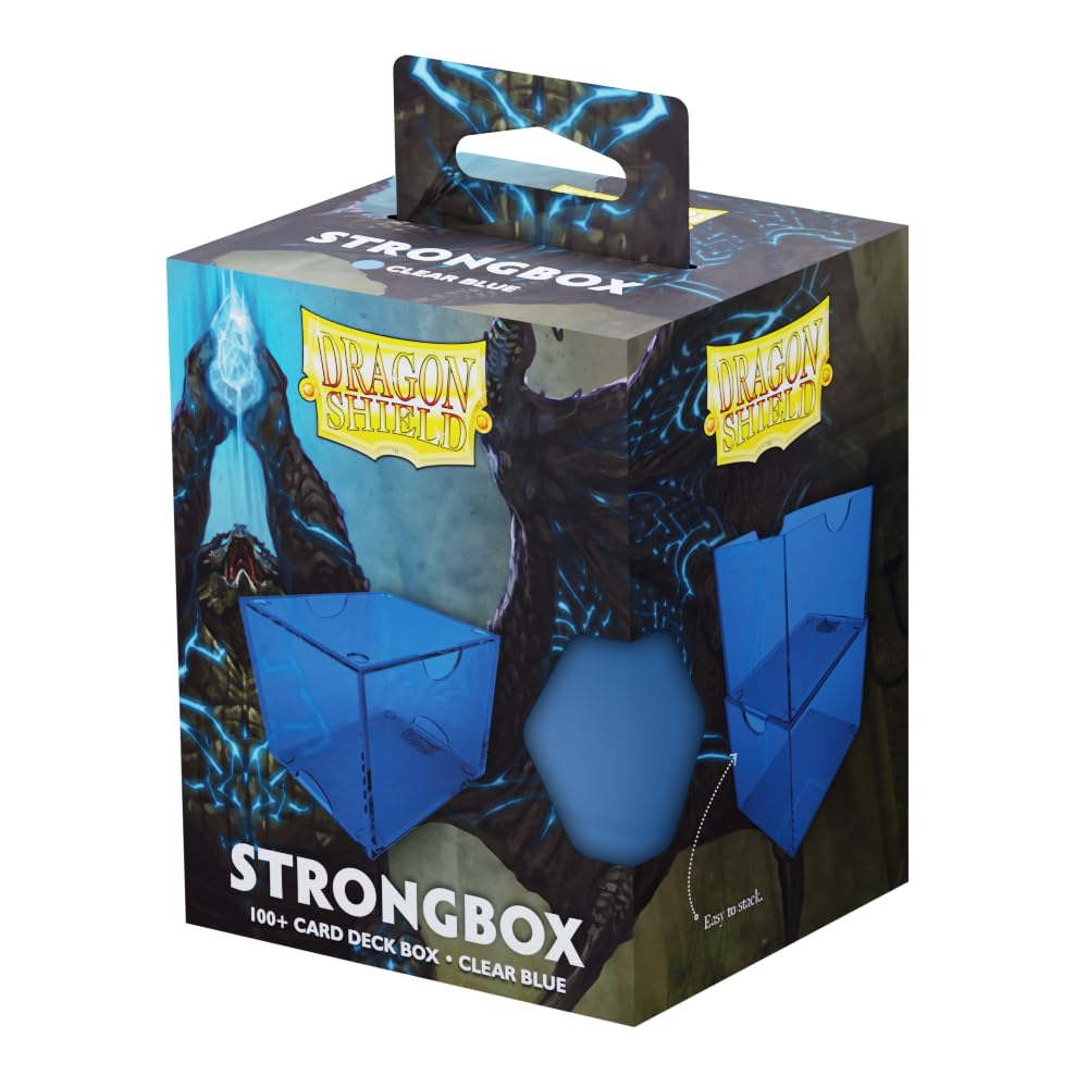 Dragon Shield Strongbox Deck Box Clear Blue, Holds 100+ Double Sleeved Cards, Acrylic TCG Storage Case, Vacuum Seal Closure, Stackable, Display Lid, 83.5 x 106 x 75.5 mm