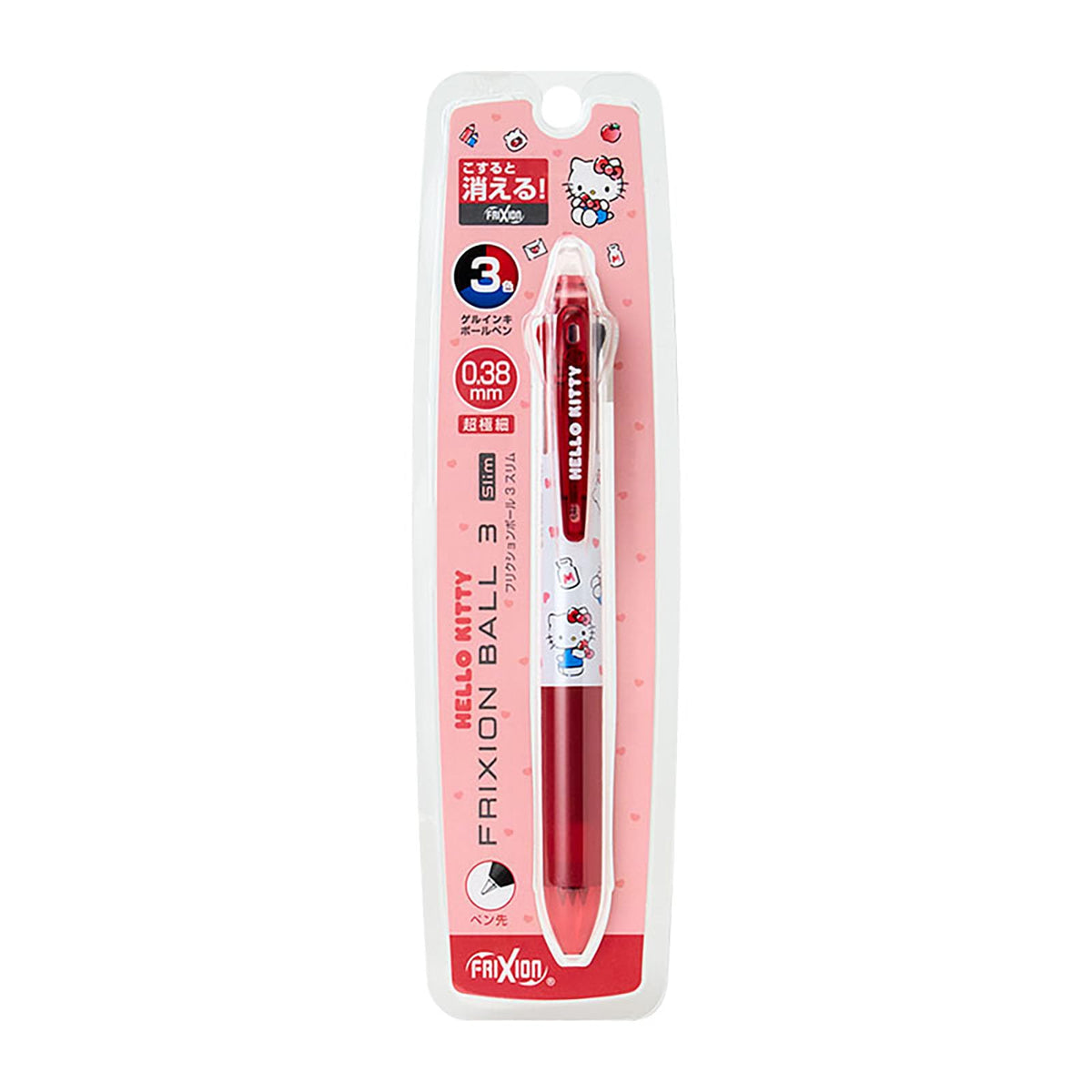 Sanrio 927848 FriXion Ball 3 Slim Hello Kitty Polycarbonate Ball Diameter: 0.01 inch (0.38 mm), Ink Color: Black, Red, Blue Retractable