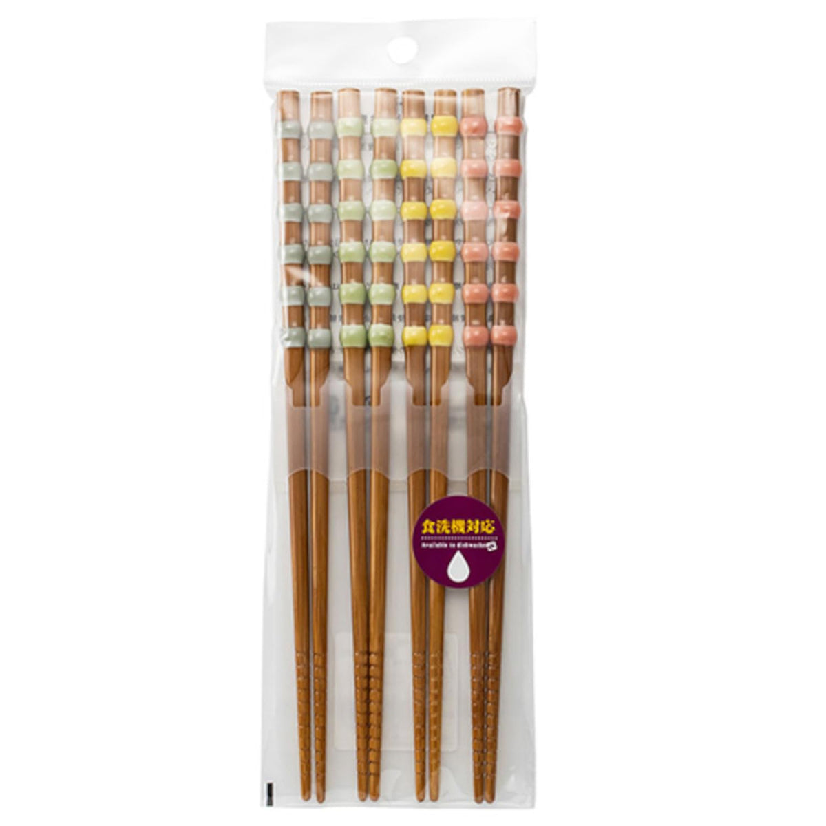 Asahi Koyo T-55 Wooden Tamamaki Chopsticks Dishwasher Safe, 9.1 inches (23 cm), Blue/Green/Yellow/Pink, Set of 4, Made in Japan
