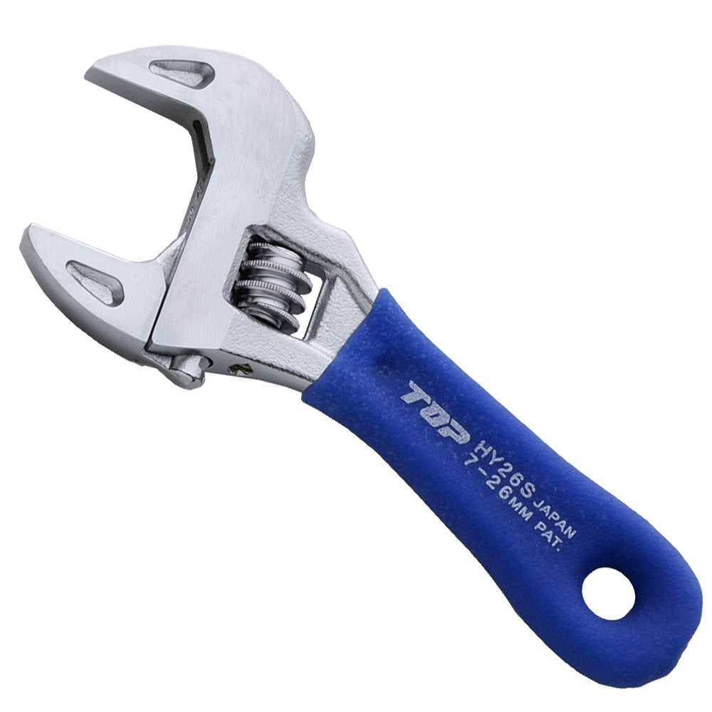 TOP 4 inch Small Stubby Adjustable Wrench Thin and Light Body for Tight Spaces | Super Heavy Duty Extra Wide Opening Jaw Crescent Wrench | Made in Japan