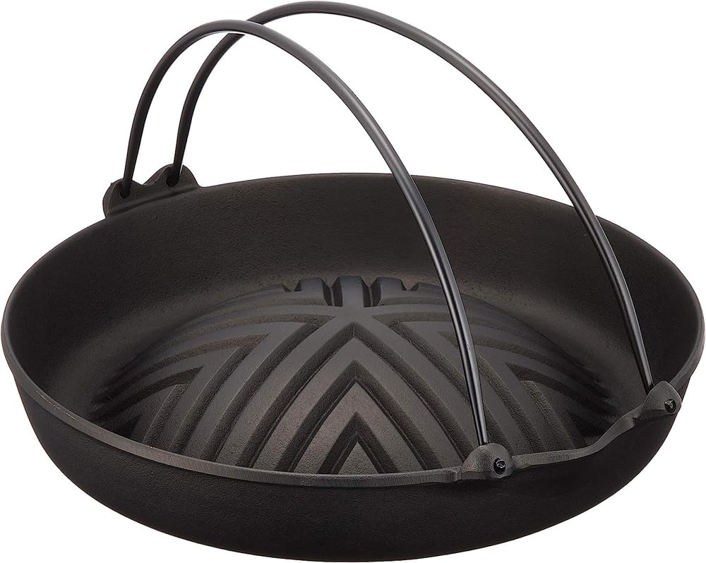 Iwachu 23006 Yakiniku Genghis Khan Pot with Vine, Black Baking, For Direct Fire, Nambu Ironware