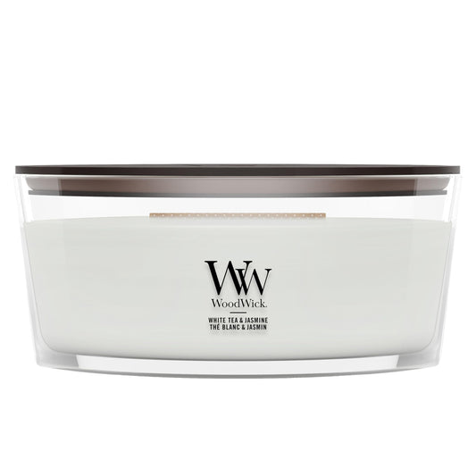 Woodwick Ellipse Scented Candle with Crackling Wick, White Tea and Jasmine