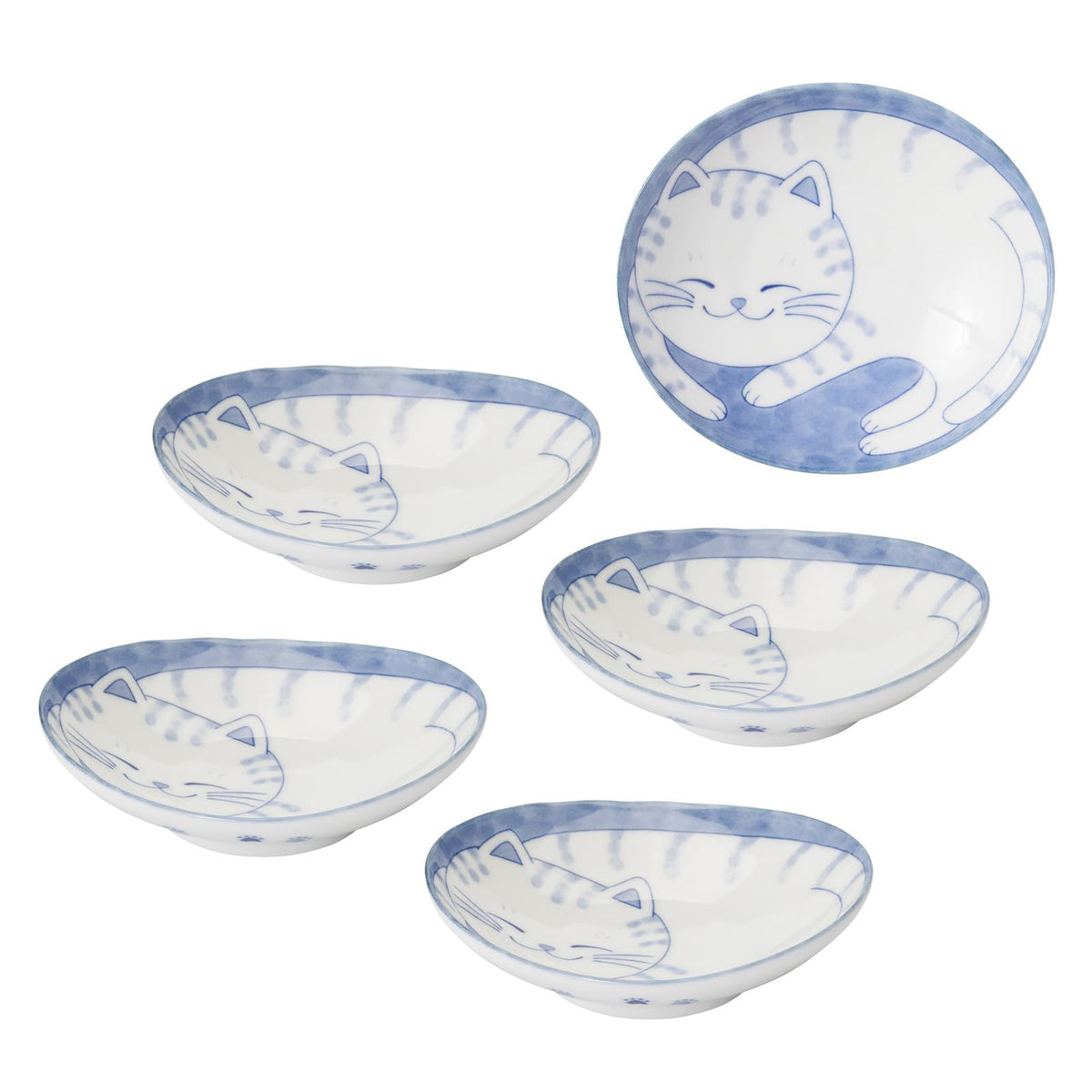 一久(Ichikyu) Mino Ware 508-02 Oval Plate, Small Plate, Soy Sauce Plate, Set of 5, Diameter Approx. 4.3 inches (11 cm), Microwave and Dishwasher Safe, Tableware, Tiger Cat, Made in Japan